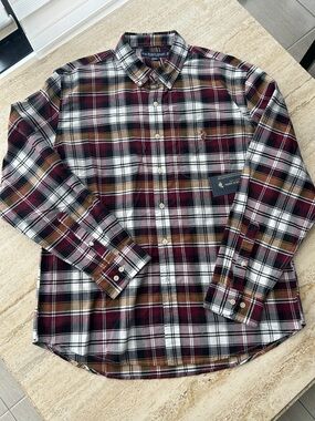 NEW 🆕 US Polo Assn. Burgundy, White & Brown Plaid Button-Down Shirt